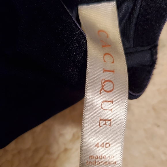 Cacique navy blue,  lightly lined full coverage bra.  Size 44D. Front fastener. - Picture 5 of 5